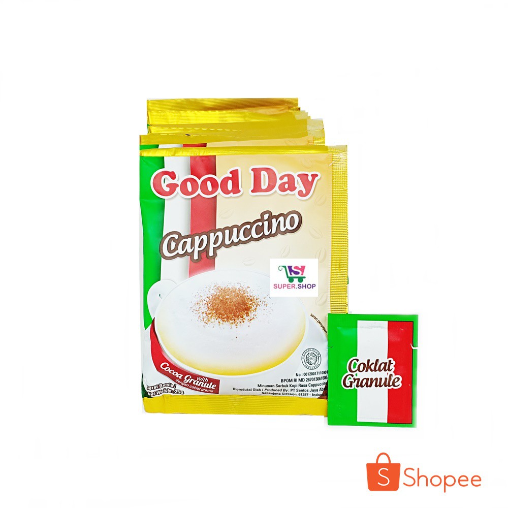 

Kopi Good Day Cappuccino with Cocoa Granule (isi 10 pcs)