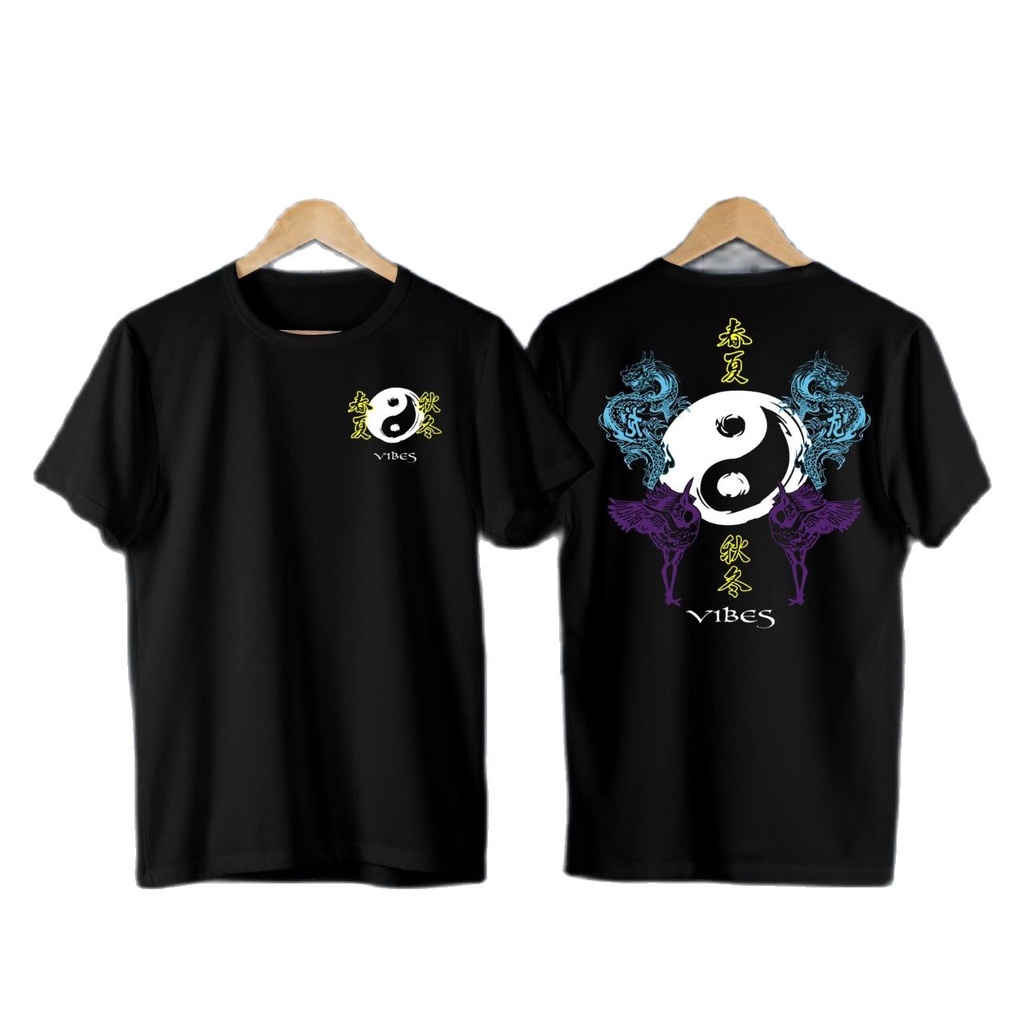 T-SHIRT KAOS ATASAN PRIA Baju Kaos Distro pria keren VIBES YIN YANG / kaos SAMURAI DRAGON JEPANG / b