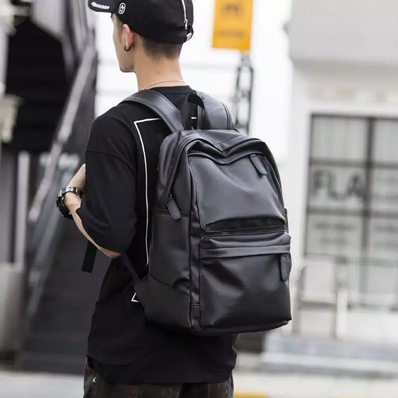 RANSEL BACKPACK TAS HITAM KULIT SEKOLAH KERJA KULIAH TRAVEL RENANG UNTUK BAJU RANSEL  PRIA WANITA COWOK CEWEK TERJANGKAU