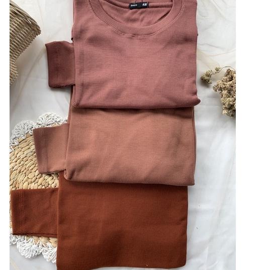 스 Kaos RIB Deluxe lengan panjang wafer grosir Basic  polos rajut knit tee ruby kallyoutfit longsleev