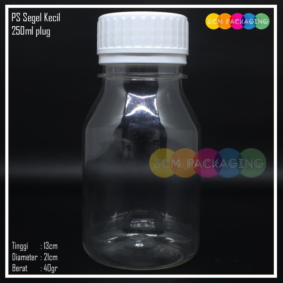 botol plastik ps segel kecil 250ml plus sumbat