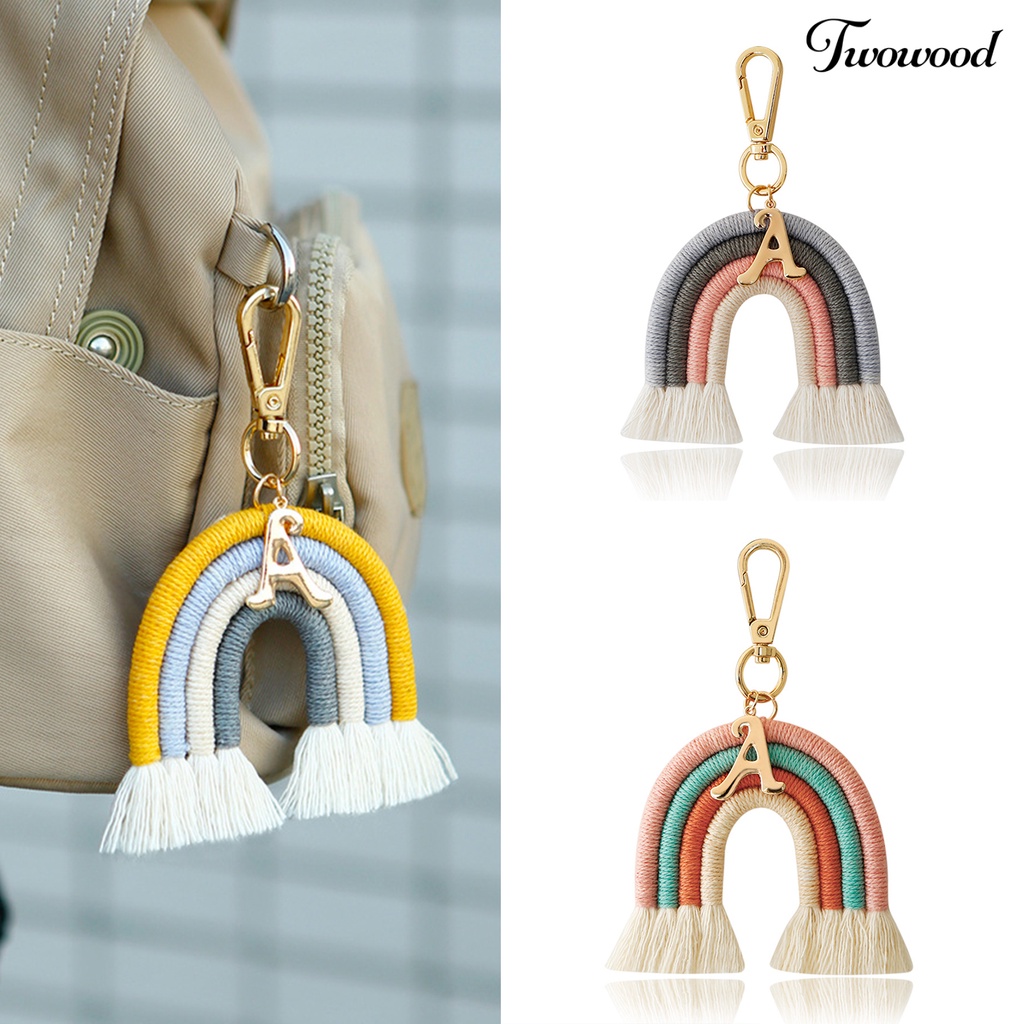 Gantungan Kunci Bentuk Pelangi Bahan Alloy Dengan Tali Katun Gaya Nordic Untuk Anak Perempuan