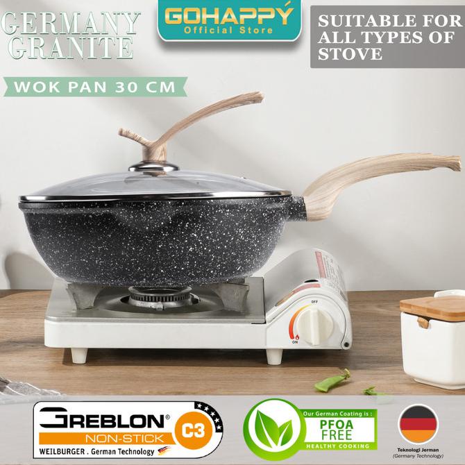 WOK PAN 30CM GERMANY GRANITE GH-G88 Gohappy Panci Greblon C3