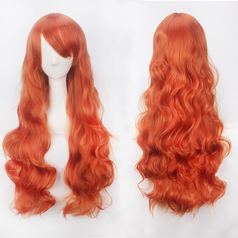 K027-10 orange pumpkin wig wavy gelombang 80 cm cosplay rambut palsu