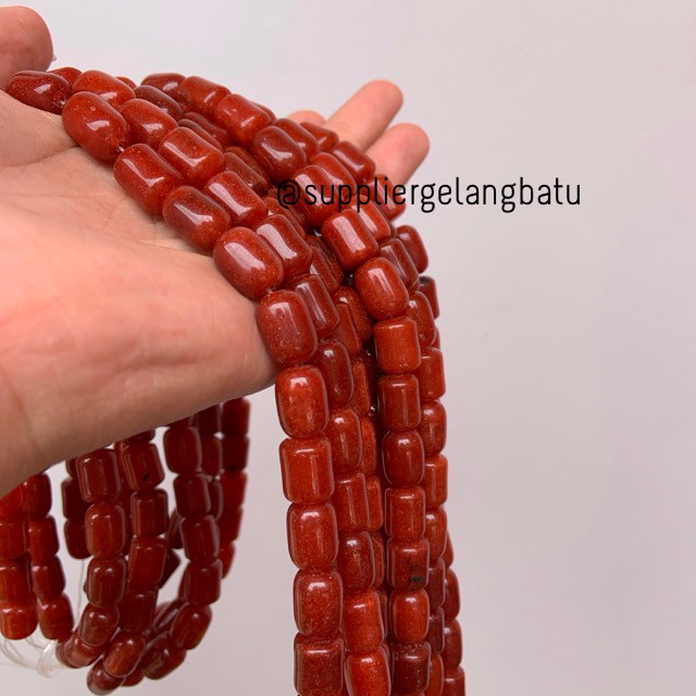 bahan renceng batu agate tabung 8mm carnelian oren dark orange natural aksesoris kerajinan craft