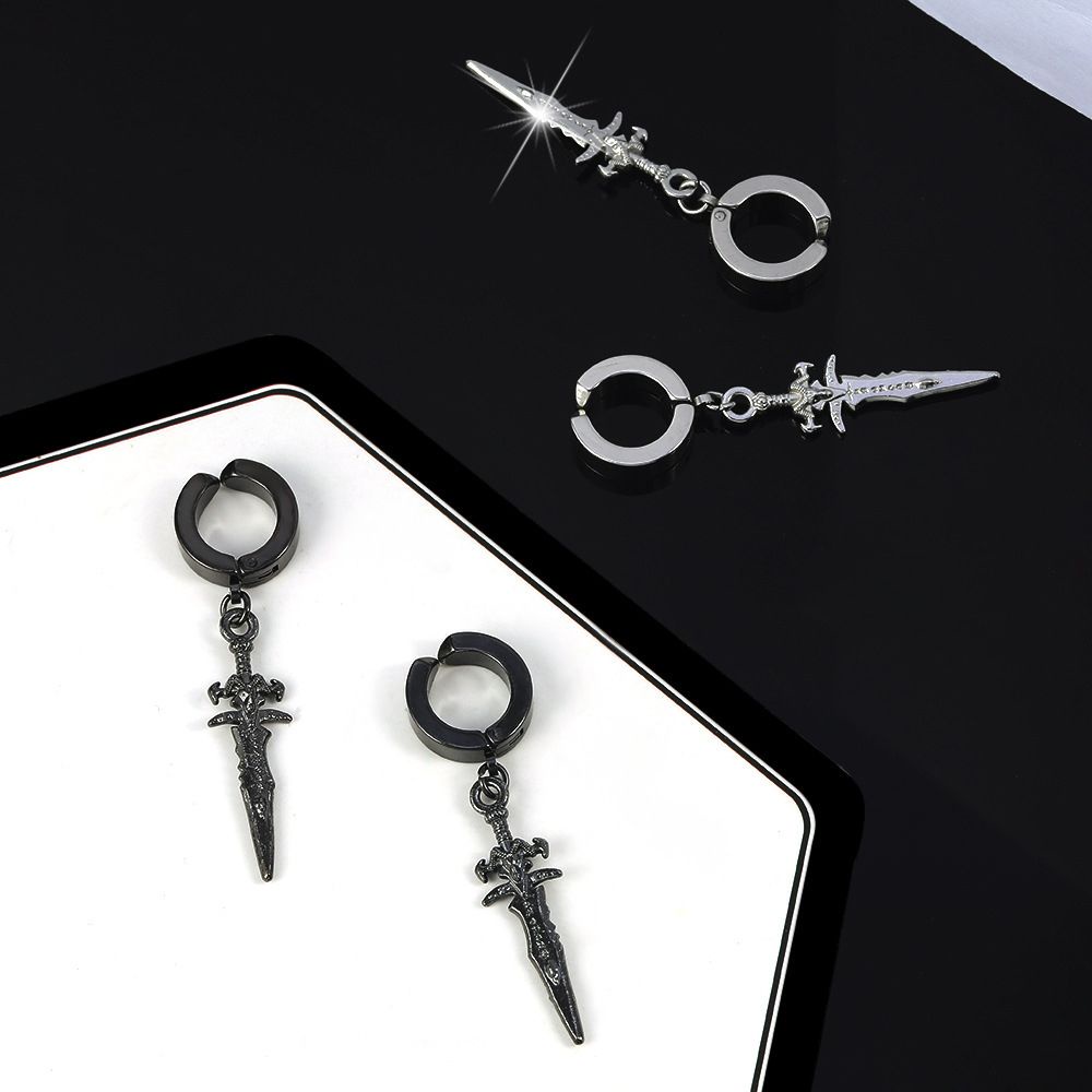 Needway  Geometric Korean Stud Earrings Personalized Clip On Earrings Men Ear Clips Trendy Cross Stainless Steel Black Silver Ear Jewelry No Pierced Ear Cuff