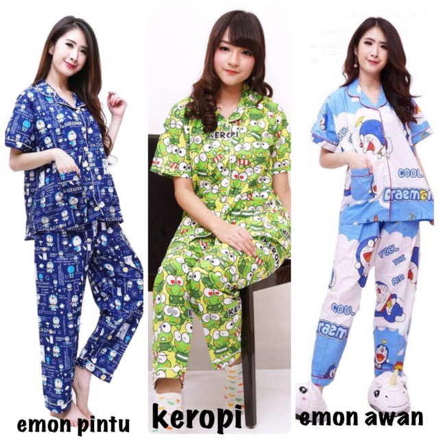 piyama dewasa cp lengan pendek celana panjang katun jepang set baju tidur