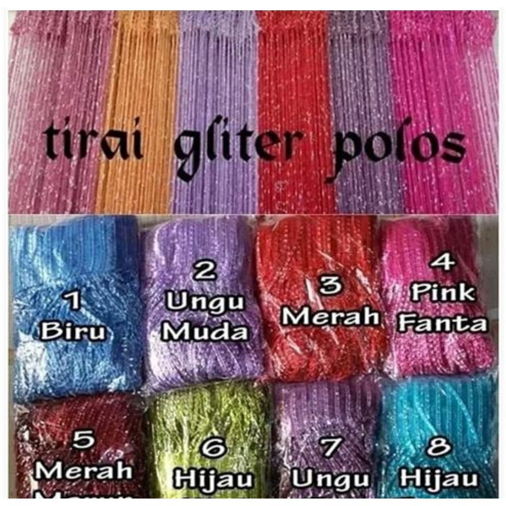 Tirai Benang Gliter Tirai Glitter Polos dan Pelangi