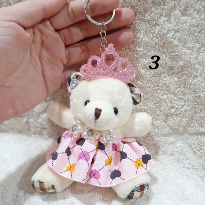 gantungan kunci boneka bear lucu imut mahkota 104