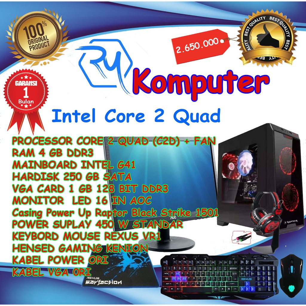 KOMPUTER GAMING FULL SET MURAH CORE 2 QUAD SIAP PAKAI RAM 4GB VGA CAR 1GB 128 BIT