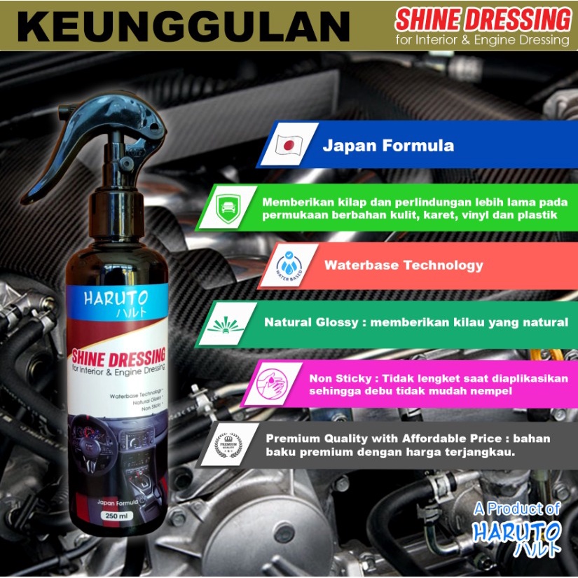 Shine Dressing 250ml by Haruto pengilap interior mobil/cover mesin/bumper/ban