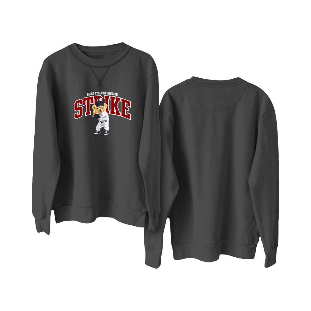 BRIGO Basic Sweatshirt BERUANG STRIKE II Sweater Crewneck BRIGO Sablon DTF Fleece Cotton M-XXL (Pria &amp; Wanita) Free stiker&amp;Gantungan Kunci