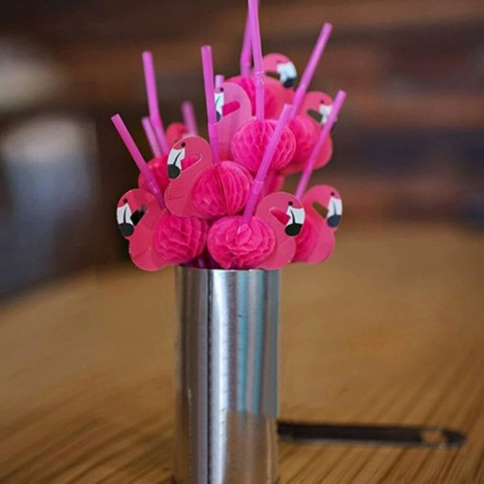 tropical flamingo straw/ pipet warna/ sedotan minum hias hawai pink