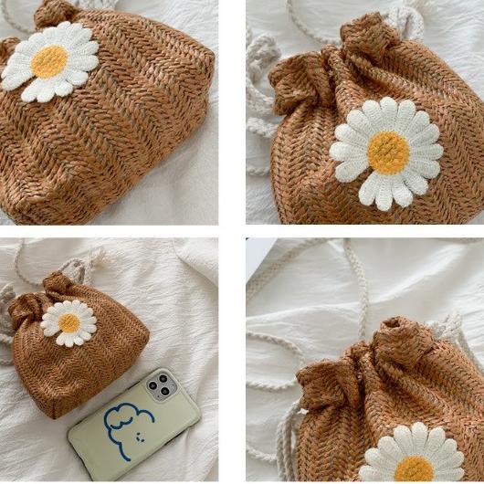 ► Mouseman - Tas Selempang Rajut Motif Bunga Daisy / Tas Serut ❉