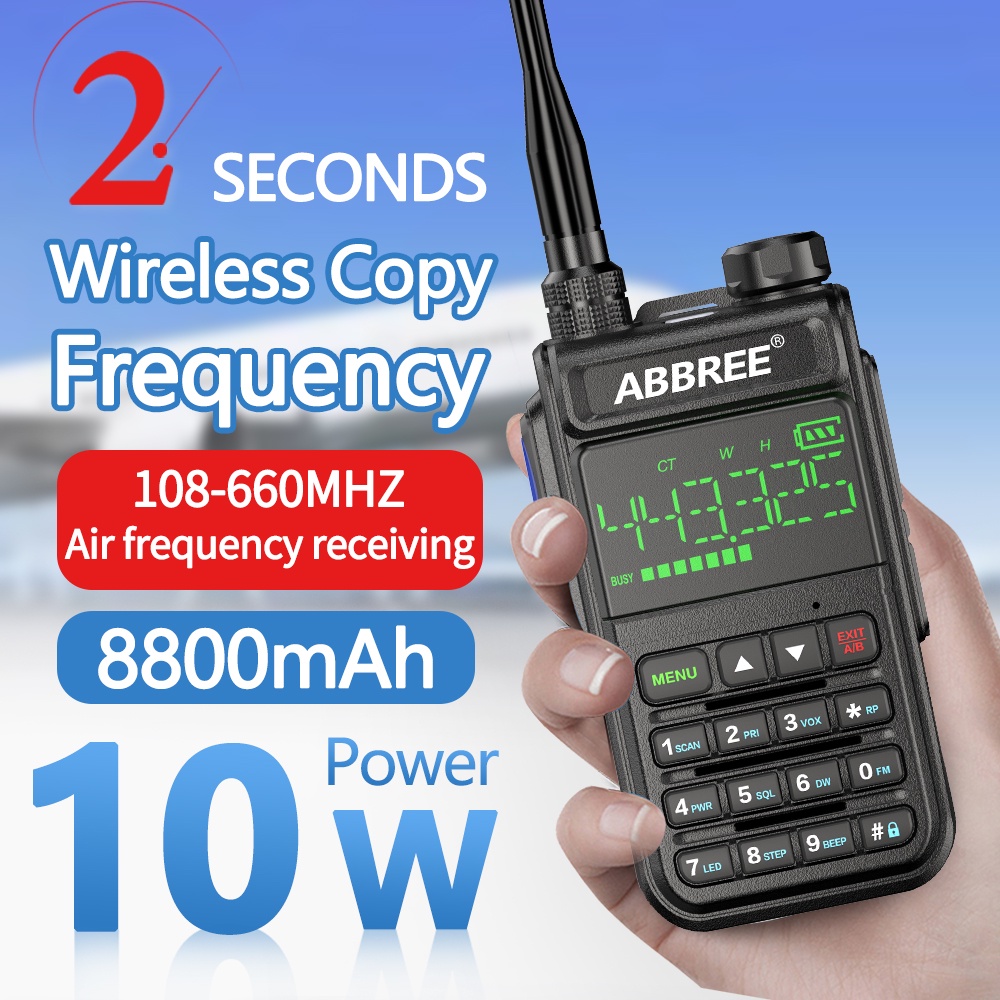 HT ABBREE AR-518 FULL BAND Walkie Talkie 8800mAh Copy Frequency 1.77 inch