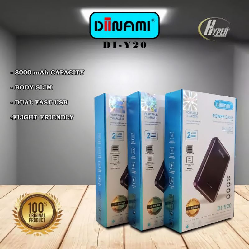 POWER BANK DIINAMI DI-Y20 REAL 8000MAH LED DIAL USB QUICK FAST