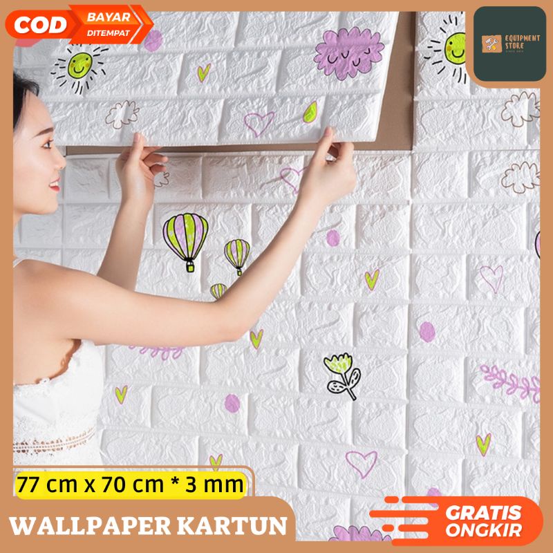 Wallpaper 3D FOAM Motif Kartun Bergambar / 77 X 70 Cm Wallpaper Dinding 3D Motif