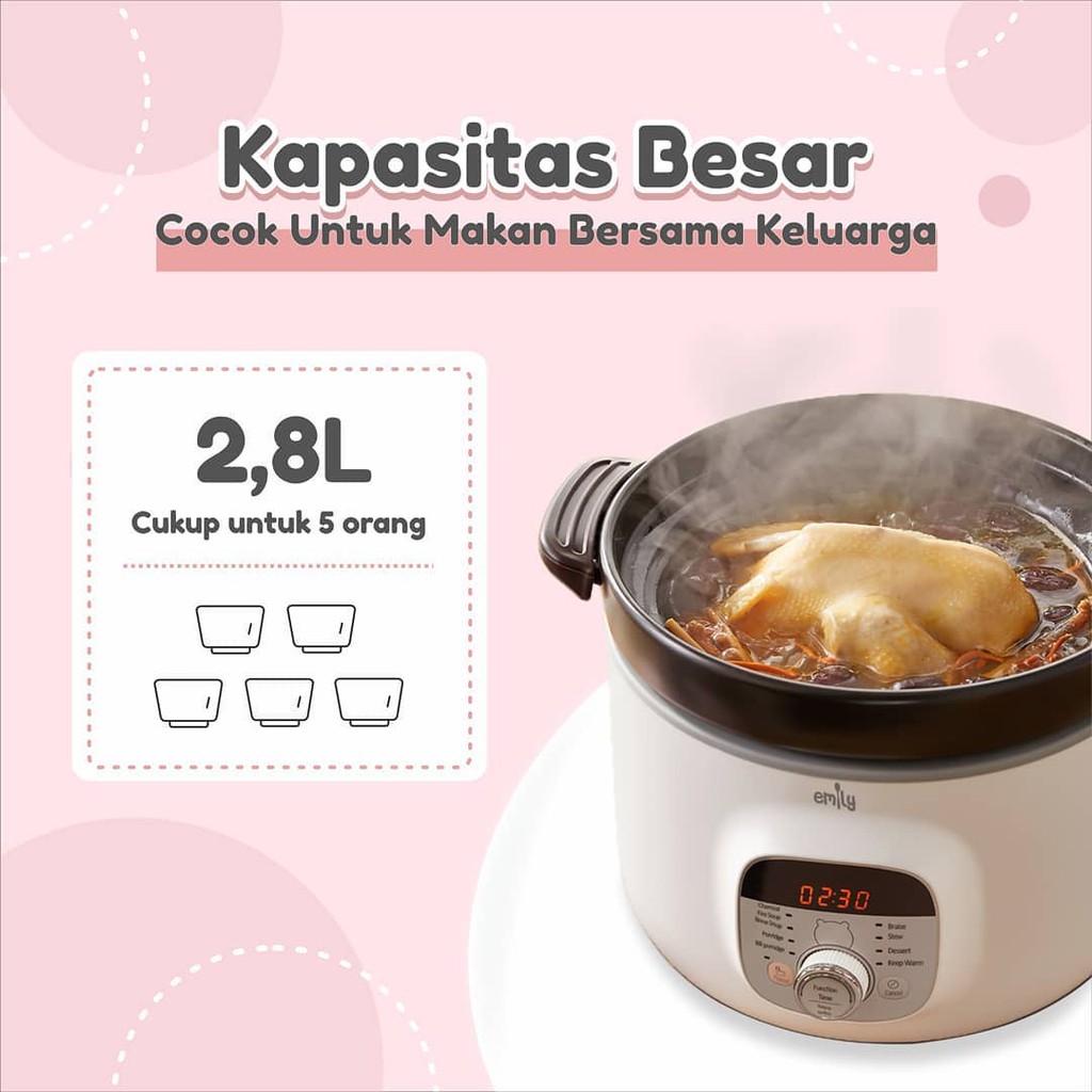 Emily Slow Cooker 2.8 Liter Alat Masak MPASI