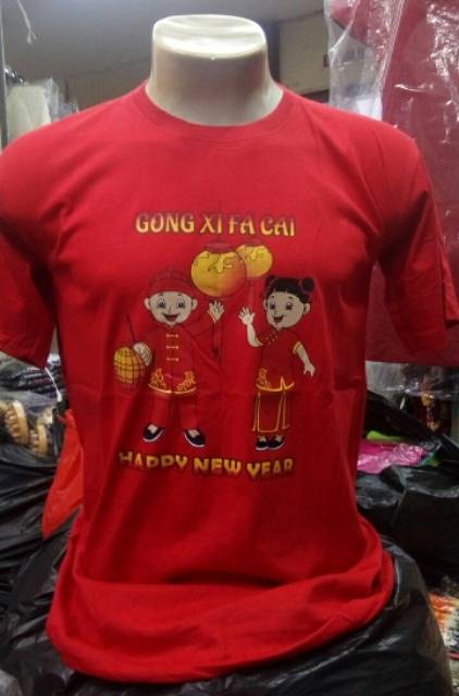 PROMO Kaos Oblong Katun Pria Merah Imlek Sincia