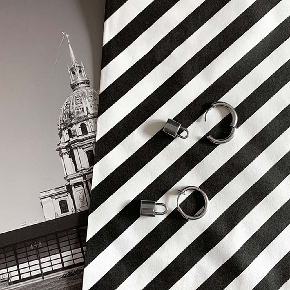 REBUY Trendy Stud Earring Punk Ear Clip Padlock Earrings Cool Style Men Korean Personality Hop Hip Simple Stainless Steel