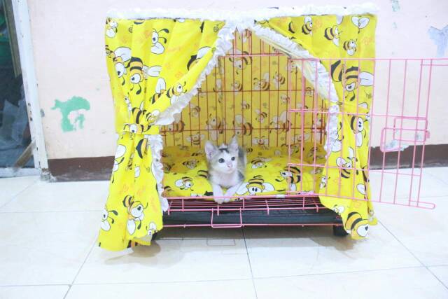 Tirai kandang kucing kuning motif lebah / tirai kandang murah berbagai ukuran