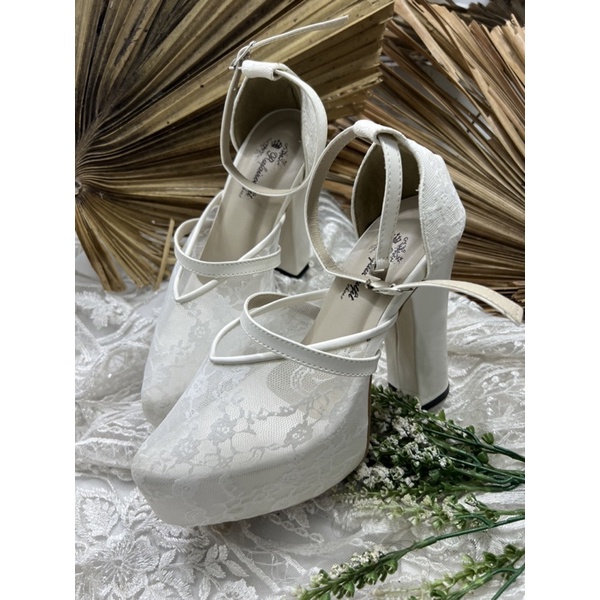 sepatu wedding wanita siyren tali no payet putih 12cm tahu