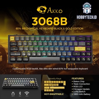 Akko 3068B Black & Gold Wireless Bluetooth Mechanical Gaming Keyboard