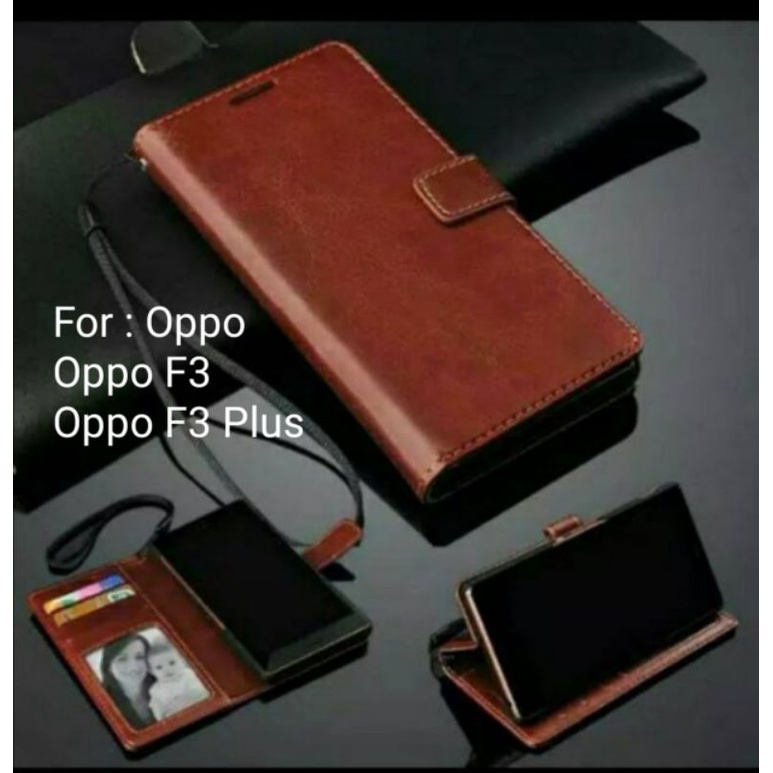 Leather Case Oppo F3 plus F3plus sarung dompet kulit Wallet Casing Cover Flip Book Buku Folio Diary