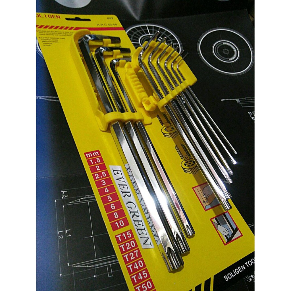 KUNCI L set 9 pcs KOMBINASI BINTANG Kunci L Biasa Kombinasi Kunci L