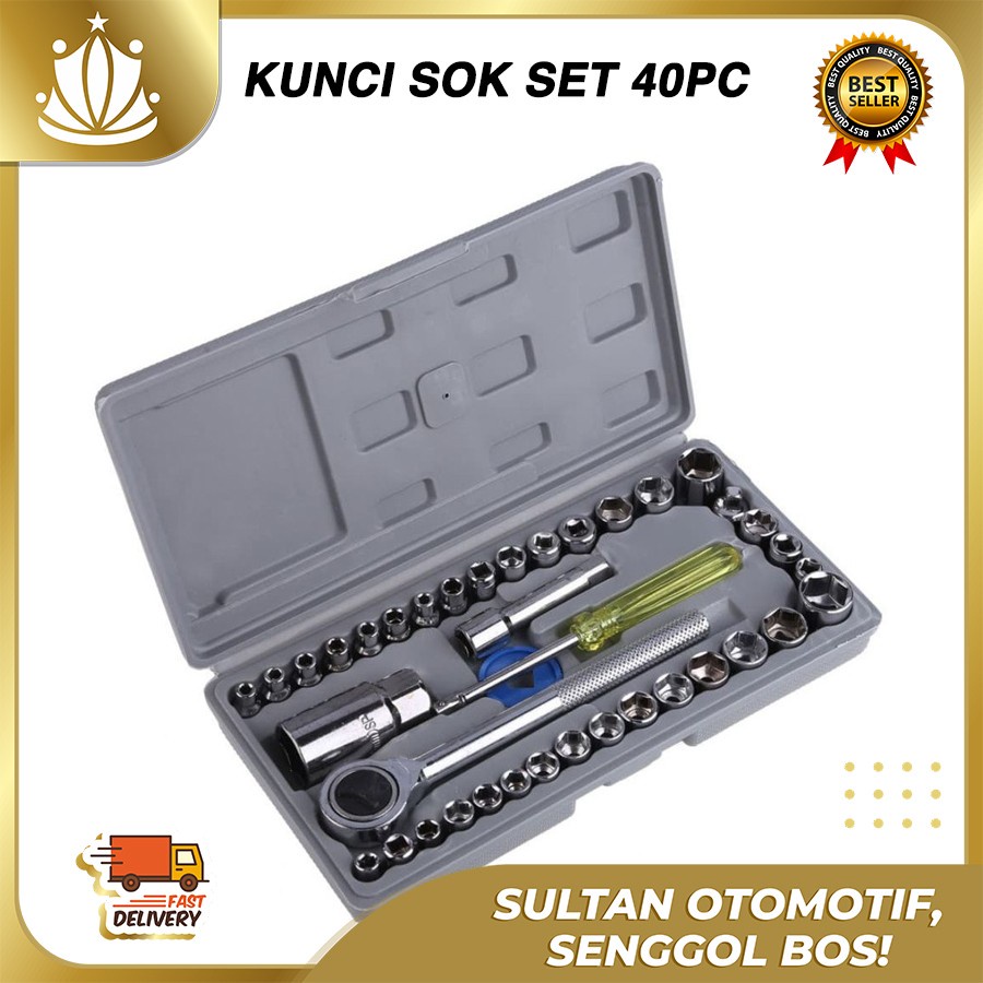 Kunci Sok Set 40PCS Socket Wrench Seperti Merk KENMASTER atau TEKIRO