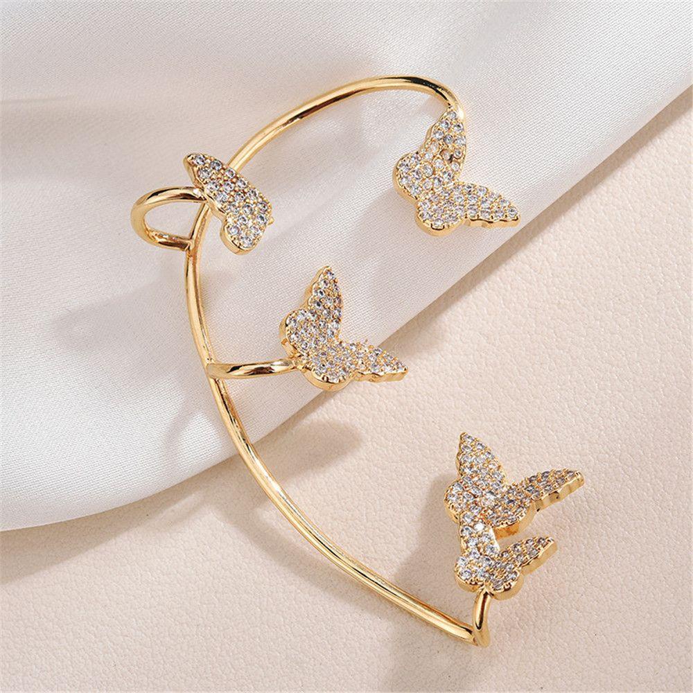 Top Butterfly Ear Cuff Wanita Geometris Tanpa Tindik Zirkon Tindik Palsu