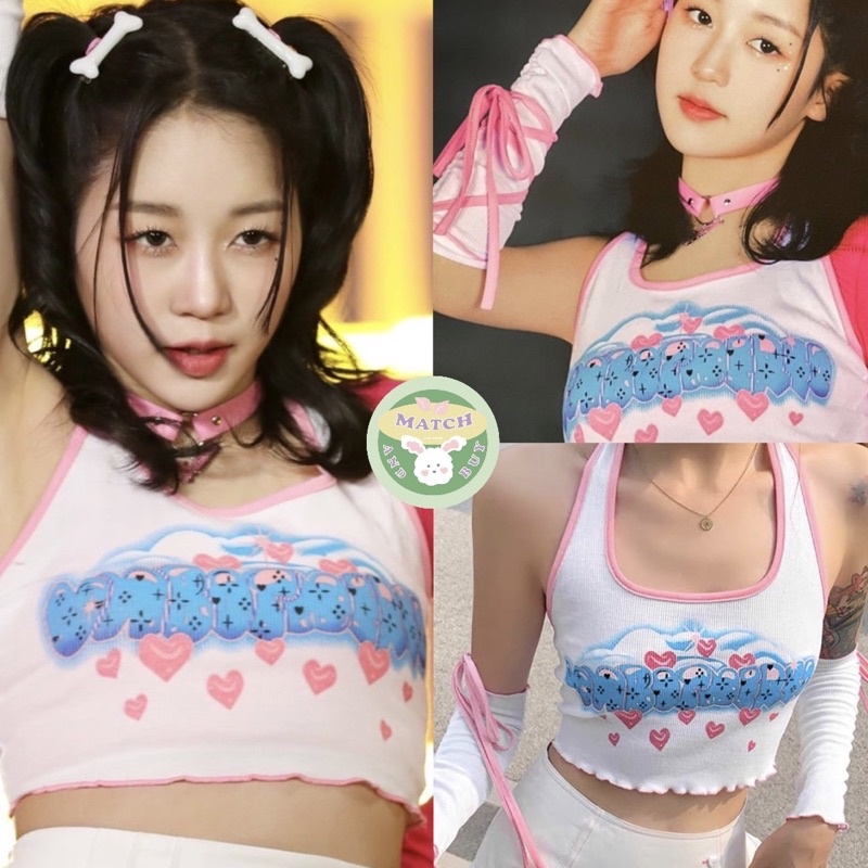 [ready stock] hikaru tank top | atasan dengan lengan terpisah list pink tank top motif awan love hati gaya korea hikaru kep1er