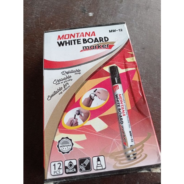 (1box)Spidol Whiteboard Marker Montana Hitam Biru merah / spidol bisa dihapus / spidol isi ulang