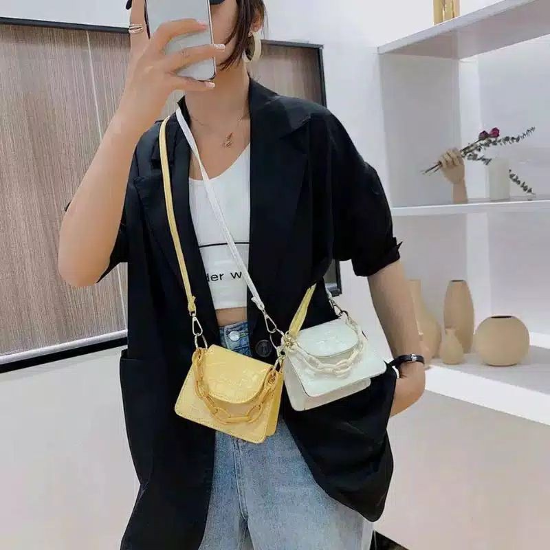 Takashi {PROMO COD TERMURAH} Tas selempang wanita Croco Lily rantai/tas selempang slim bahu