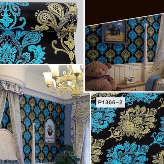 Wallpaper Dinding Batik Biru Gold