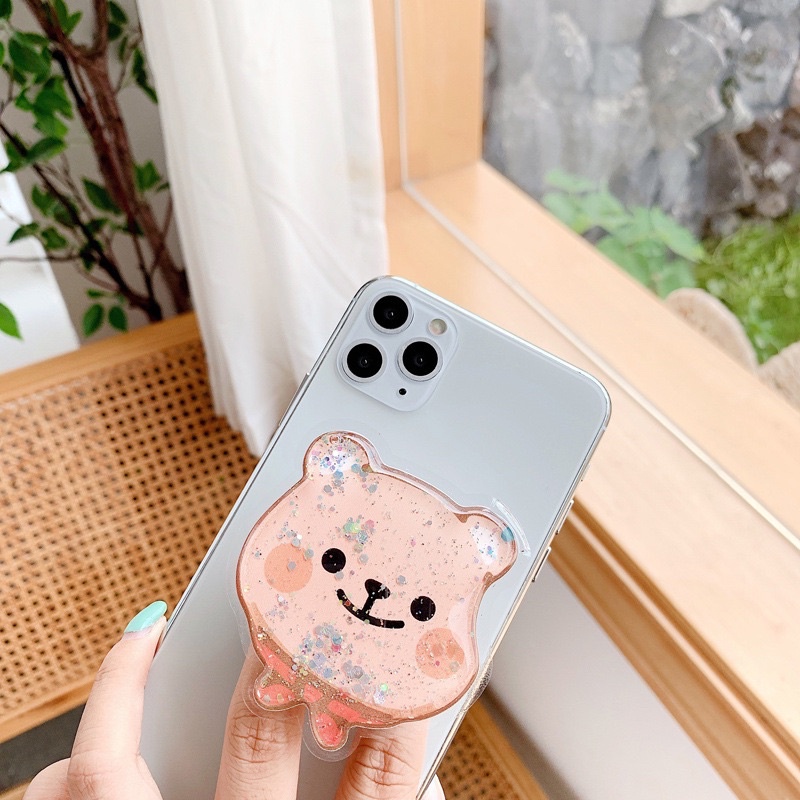 POP SOCKET PREMIUM MOVING GLITER / QUICKSAND GLITER MOTIF KARTUN DISNEY CUTE / PHONE HOLDER LUCU