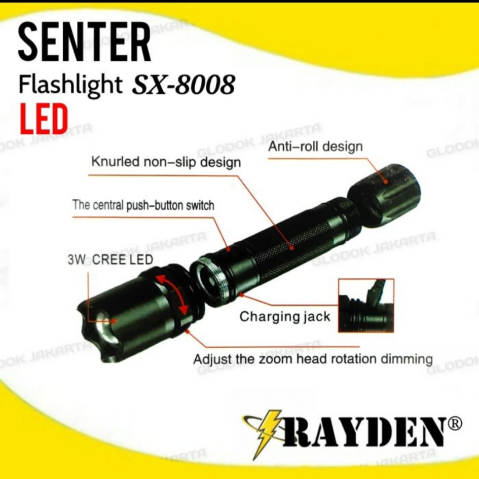 Senter Police SWAT Senter LED Flashlight Waterproof SX8008