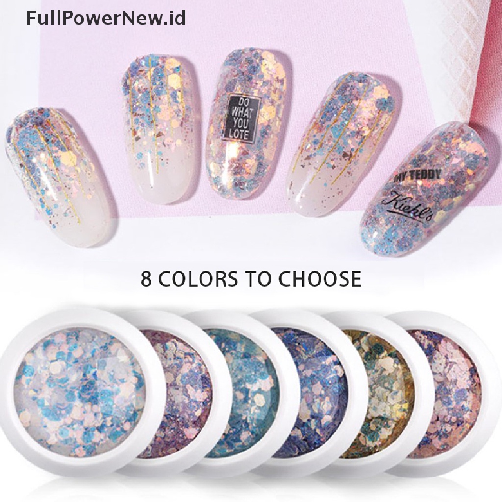 Set Botol Bubuk Glitter Holografik Bentuk Hexagon Warna Emas Untuk Nail Art