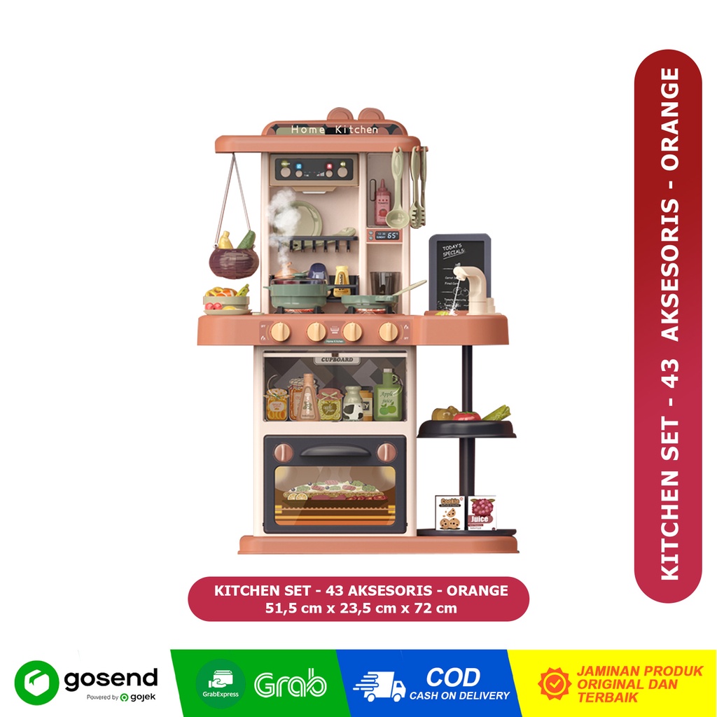 MAINAN BEIBE GOOD KITCHEN COOKING SET 43pc MUSIC LIGHT SOUND WATER STEAM MODERN SET DAPUR MASAK EDUK