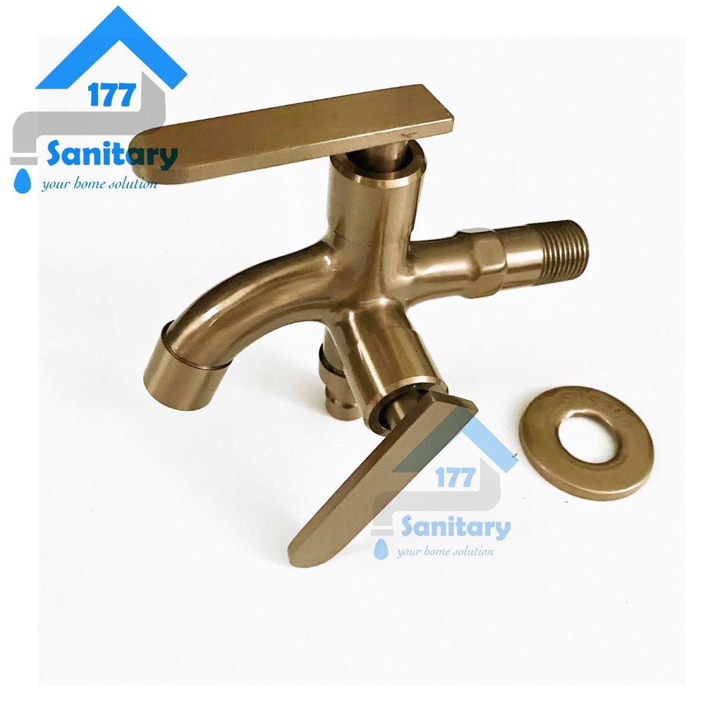 Kran cabang stainless 304 antique brass 06B-keran air cabang gold brown stenlis sus304 minimalis unik brown double two faucet