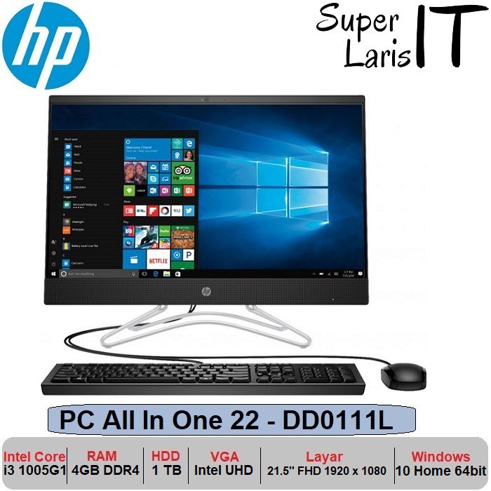 Hp All In One Pc 22 Dd0111l I3 1005g1 4gb 1tb 21 5 Key Mouse No Os Shopee Indonesia