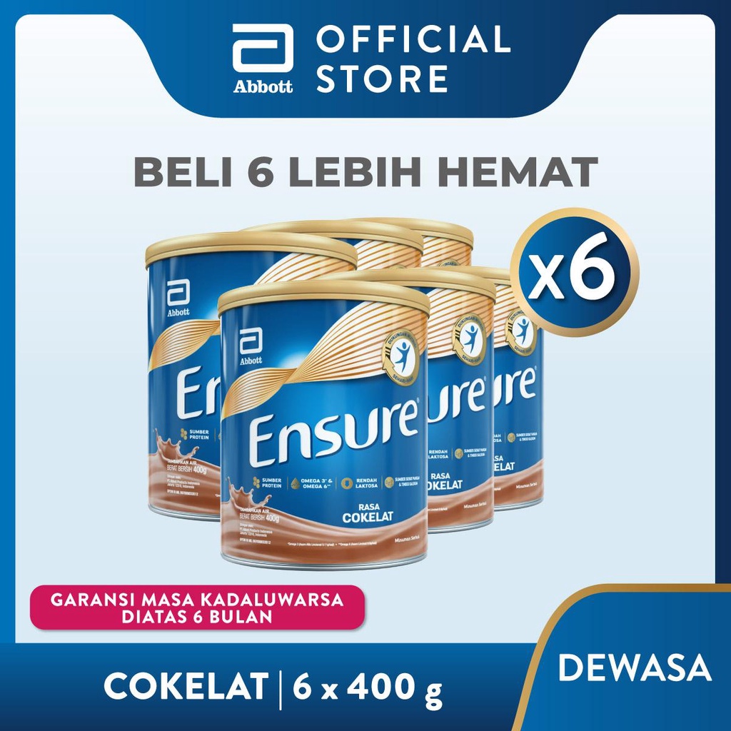 

Ensure Coklat 400 gr Susu Nutrisi Dewasa Rendah Laktosa - Adult Nutrition Powder - 6 kaleng
