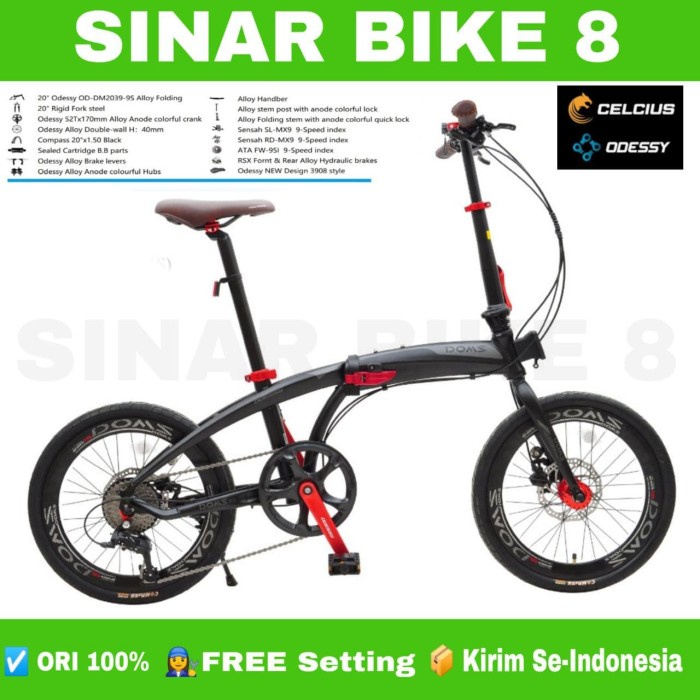 Sepeda Lipat Ukuran 20 Inch ODESSY DOMS 9 Speed Alloy Rem Hidrolik