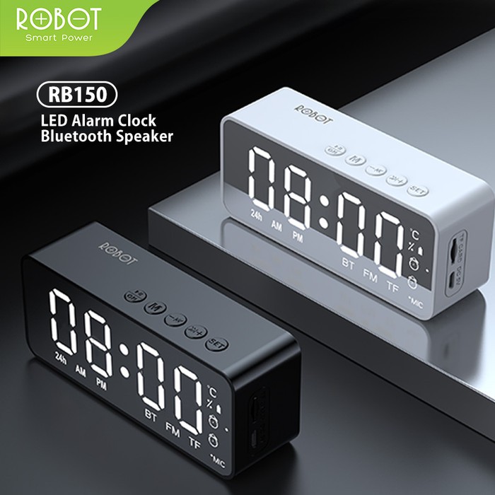 ROBOT Speaker Bluetooth RB150 Stereo LED Display Alarm Clock With FM Radio Garansi Original Resmi-1