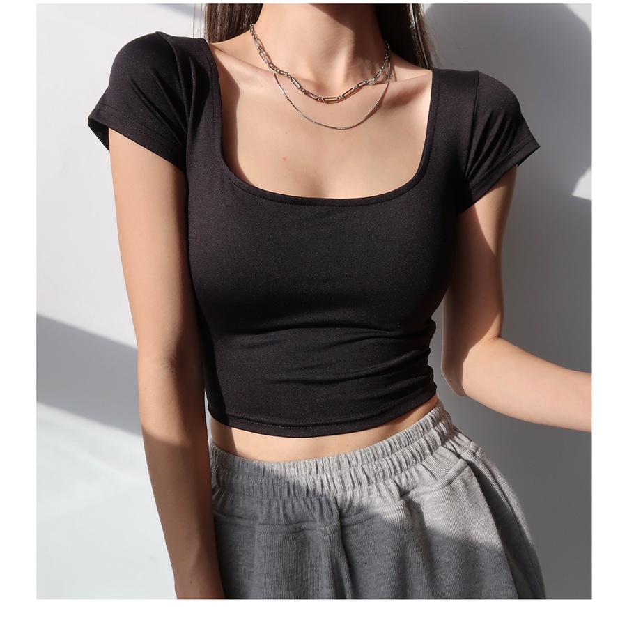 【MISSHONEY】Korean SXY Scoop Neck Crop Tee 7301