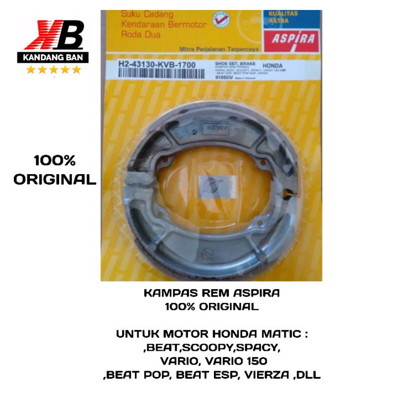 KAMPAS REM BELAKANG MERK ASPIRA (100% ORIGINAL) UNTUK HONDA MATIC BEAT,VARIO,SCOOPY,SPACY DLL