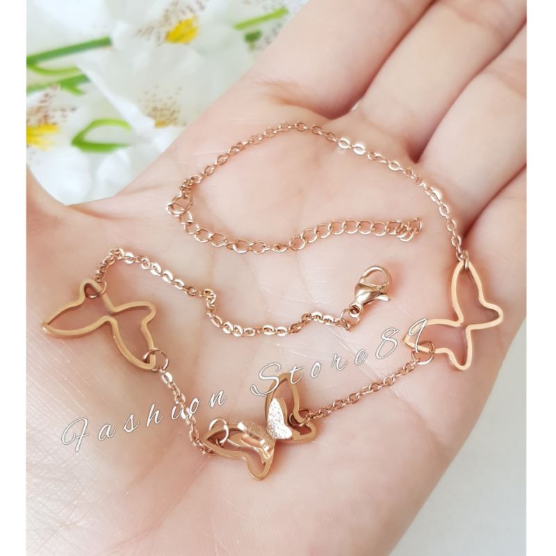 New Edisi terbatas Gelang Tangan Kaki Kupu-kupu impor Rosegold Titanium K-gold Fashion