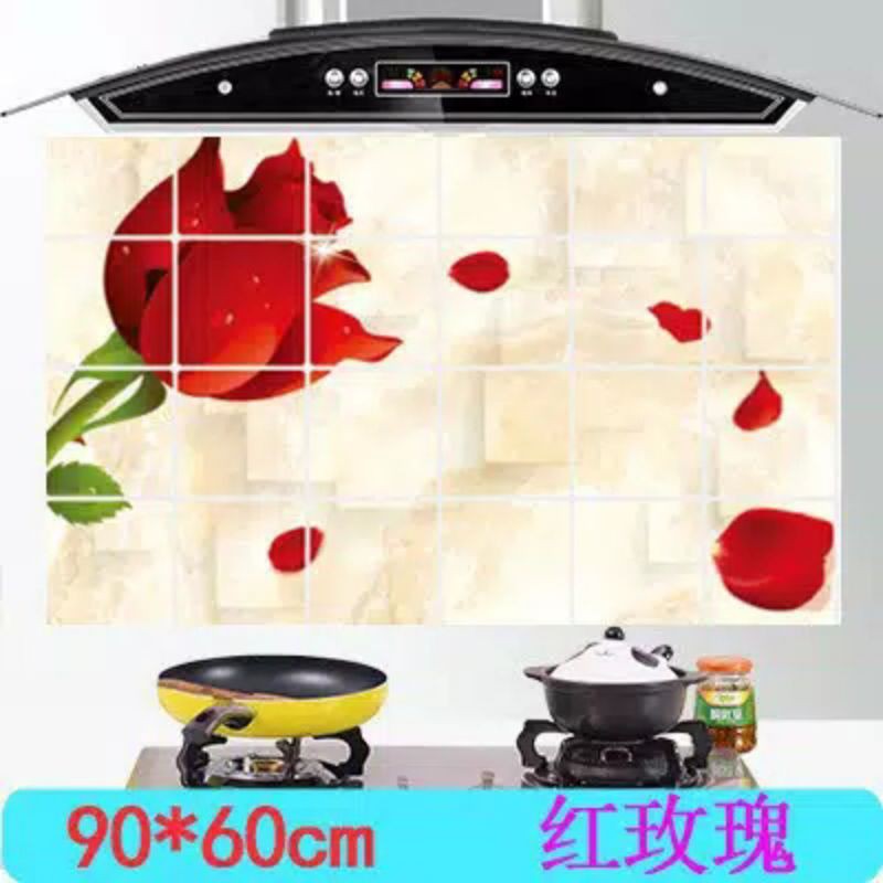 WALLPAPER DAPUR ANTI MINYAK ANTI PANAS UK 90X60CM MOTIF MAWAR