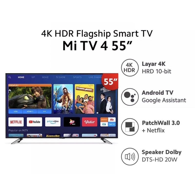 Jual XIAOMI Mi TV 4 55 inch Android TV Netflix Bluetooth Indonesia