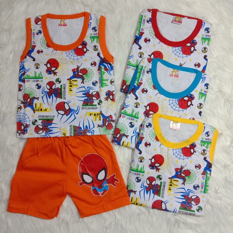 SETELAN SINGLET ANAK KARAKTER SPIDERMAN FULL PRINT 6-12 BULAN PAKAI